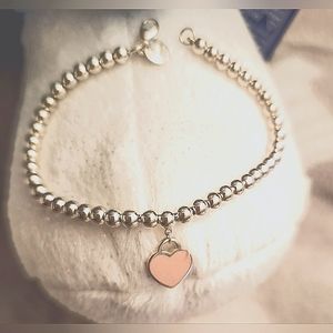 Return to Tiffany Sterling Silver Pink Heart Tag Bracelet